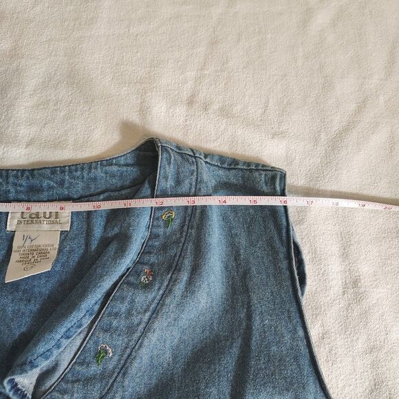 Vtg 90s Denim Vest Embroidered Sheep Flowers Cottagecore Farmhouse Country L - Picture 10 of 10